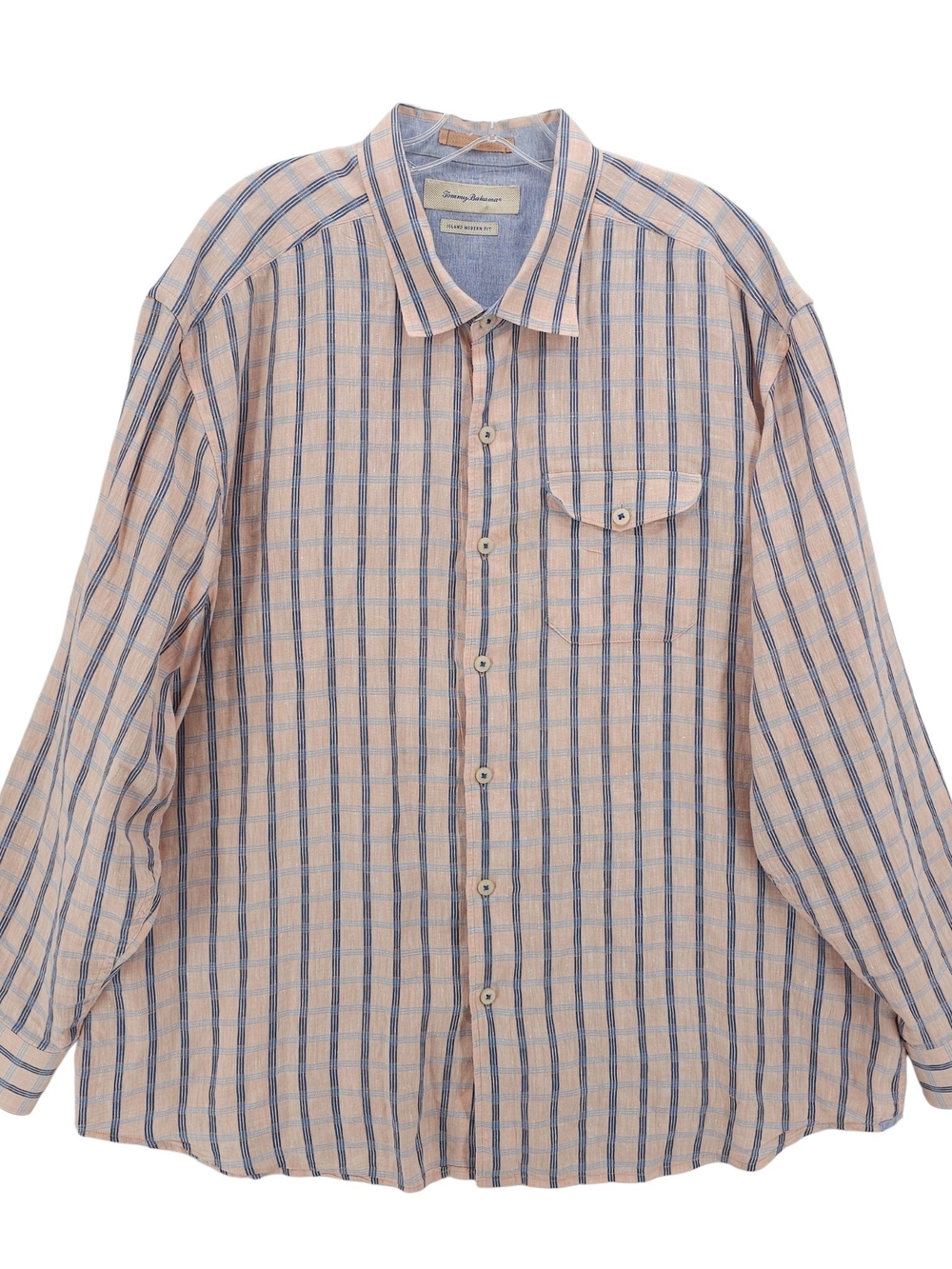 Tommy Bahama Peach and Blue Plaid Button-Down Shirt